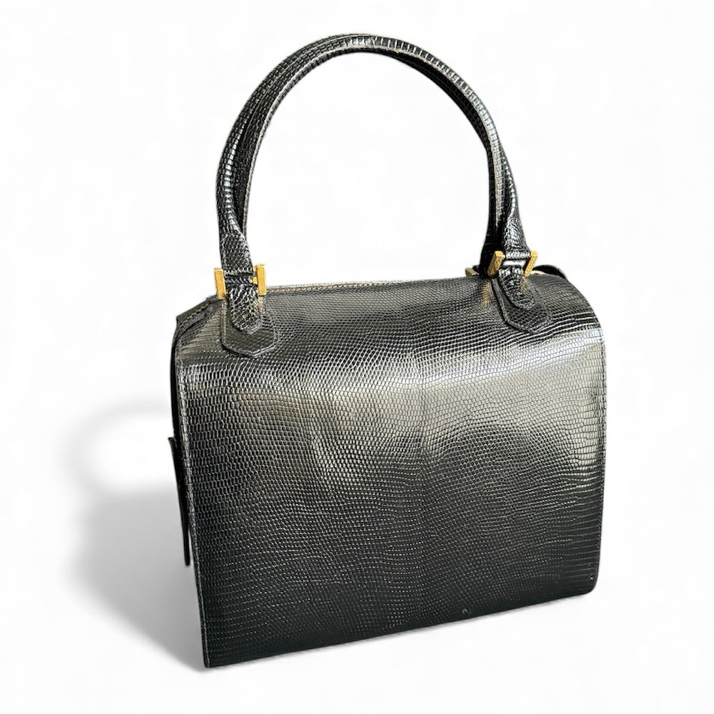 Vintage Finesse La Model Lizard‎ Leather Box Bag Exotic Top Handle Purse 50s